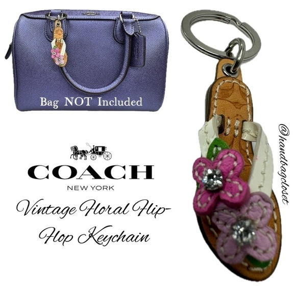 Coach Vintage Floral Flower Leather Flip-Flop Sandal Fob Charm